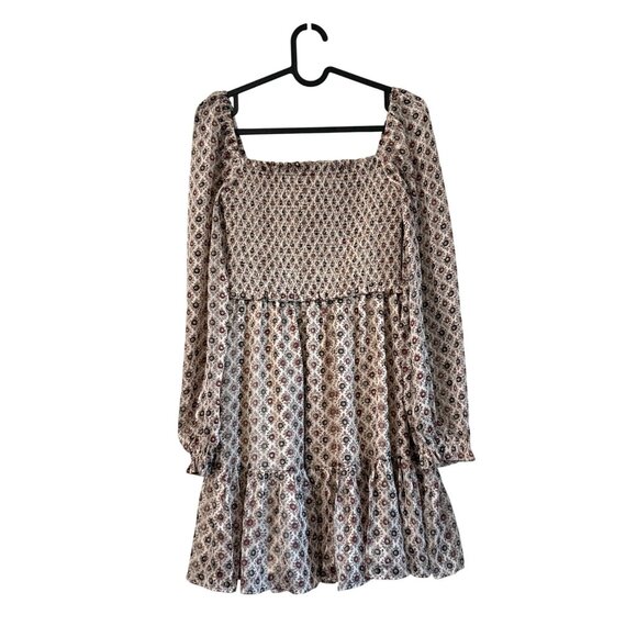 RESET By Jane Floral Smocked Square Neck Metallic Threading Mini Dress Small - Picture 1 of 6
